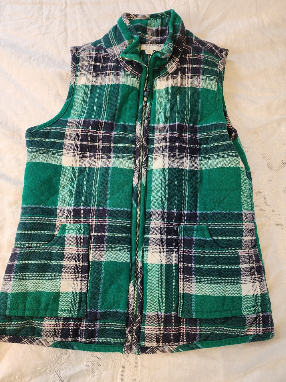 Green Plaid Quilted Sleeveless Vest - Lightweight Layer